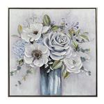 CANVAS  PAINTING, FLOWERS IN VASE, WHITE-BLUE, 80x80x3.5cmcm