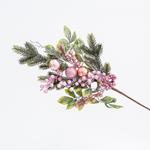 TWIG, WITH PINK FLOWER AND DECORATIVES, 70cm
