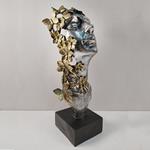 DECORATIVE SCULPTURE, RESIN, FEMALE WITH BUTTERFLIES AND FLOWERS, SILVER-BLACK-GOLDGOLD, 13x11.5x33.5cm