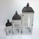S/3 LANTERNS WOODEN WHITE METAL 35x35x95cm