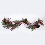 BRANCH WITH SNOWY BERRIES AND PINECONES, 150cm