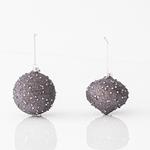 GLASS ORNAMENT, GREY, WITH BEADS AND GLITTER, IN 2 SHAPES, SET 4PCS, 10cm