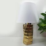 TABLE LAMP, WITH  LINEN  SHADE, CERAMIC, WHITE-GOLD, 25x25x40cm
