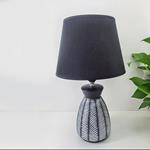 TABLE LAMP, WITH  LINEN  SHADE, CERAMIC, WHITE-BLACK, 23x23x36cm