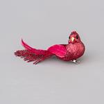 BIRD RED, WITH GLITTER AND FEATHERS, 15cm