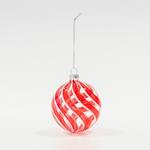 GLASS BALL TRANSPARENT, WITH RED AND WHITE LINES, SET 4PCS, 8cm