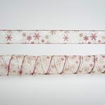 TRANSPARENT RIBBON, WITH SILVER AND PINK SNOWFLAKES, 6,35cm, 10Y