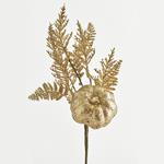 TWIG, WITH GOLD  LEAVES & PUMPKIN, 30cm