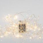 CLUSTER 2m, 120 MINI LED, PEARLS, BATTERY BOX 3xAA, SILVER COPPER WIRE, WARM WHITE LED, LEAD WIRE 50cm, IP20