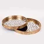 S/2 TRAY PS & MIRROR GOLD 40x40x4cm / 36x36x4cm