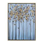 CANVAS PAINTING, BRANCHES WITH GOLD LEAVES, LIGHT BLUE, 60x80x3.5cm