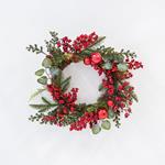 WREATH, WITH RED BERRIES AND RED DECORATIVES, 50cm