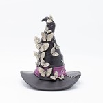 POLYRESIN WITCH HAT, BLACK, WITH BUTTERFLIES, HALLOWEEN, 20.3x19.3x22.5cm