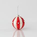 GLASS BALL, WHITE-RED, WITH BEADS, SET 4PCS, 10cm