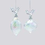 PLASTIC ORNAMENT, IRIDESCENT WITH SILVER REINDEER, 2 DESIGNS, 9x5.5x15.5cm