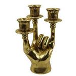 CANDLE HOLDER, 3 POSITIONS,"HAND", POLYRESIN,  WHITE-GOLD, 15.7x10.5x23cm