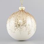 GLASS WHITE BALL, WITH GOLD GLITTER ON TOP, SET 4PCS, 8cm