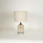 TABLE LAMP, WITH  LINEN  SHADE, METAL-GLASS, SILVER- BEIGE, 43x25cm