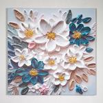 CANVAS  PAINTING ,  FLOWERS, PINK-BABYBLUE, 80x80x2.5cm