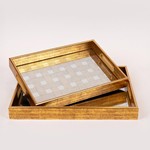 S/2 TRAY PS & MIRROR BROWN 40x30x4.5cm / 35x25x4.5cm