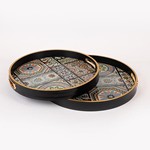 S/2 TRAY PS & GLASS BROWN 40x40x4cm / 36x36x4cm