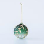 GLASS BALL, GREEN, WITH GOLD LEAVES, SET 4PCS, 10cm