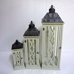 S/3 LANTERNS WOODEN WHITE METAL 34x34x104cm