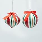 GLASS BALL, CANDY GREEN, RED, GOLD WITH BOW, 2 DESIGNS, SET 4PCS, 10cm