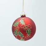 GLASS BALL, MATTE RED WITH MISTLETOE, SET 4PCS, 10cm