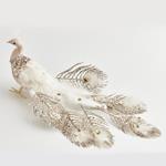 VELVET PEACOCK, BEIGE, WITH WHITE FEATHERS, WITH GOLD GLITTER, 58x23cm