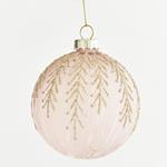 GLASS BALL, PINK WITH CHAMPAGNE DESIGN, SET 4PCS, 10cm