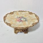 DECORATIVE PLATE WITH  STANDING BASE, PORCELAIN, BEIGE-GOLD, 33.5x33.5x15cm