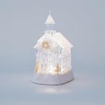 PLASTIC CHURCH, TRANSPARENT, LIGHTED, WITH WATER, BATTERY OPERATED, 1 WARM WHITE LED, 11,5x13x21,5cm