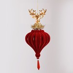 HANGING ORNAMENT, VELVET, RED WITH GOLD DEER, 19.56cm