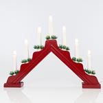 RED WOODEN CANDLESTICK, WITH 7 WHITE CANDLES, WARM WHITE, 39x4,8x30cm