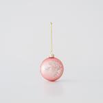 GLASS BALL, PINK, WITH WHITE FLOWERS, SET 4PCS, 8cm