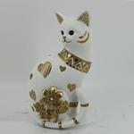 TABLE DECORATION, CAT WITH HEARTS & FLOWERS, WHITE & GOLD 10x7x17.5cm