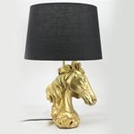TABLE LAMP, HORSE, WITH BLACK SHADE, POLYRESIN, GOLD-BLACK, 26x26x44cm