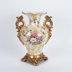 VASE, PORCELAIN& POLYRESIN, GOLD WITH FLOWERS, 25x18x34.5cm