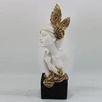 TABLE DECORATION SCULPTURE, WOMAN WITH FLOWERS, WHITE & GOLD, 12x11x33.5cm