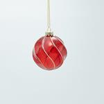 GLASS BALL, TRANSPARENT RED WITH GOLD GLITTER, SET 4PCS, 8cm