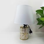 TABLE LAMP, WITH  LINEN  SHADE, CERAMIC, WHITE-GOLD, 18x18x29cm