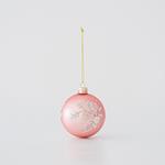 GLASS BALL, PINK, WITH WHITE FLOWERS, SET 4PCS, 10cm