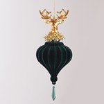 HANGING ORNAMENT, VELVET, EMERALD GREEN WITH GOLD DEER, 19.56cm