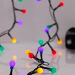 LINE, 100 LED 3mm, COLORED BALLS 0.9cm, 31V ADAPTOR, 8 M/F & MEMORY, GREEN PVC WIRE, MULTI LED PER 3cm, LEAD WIRE 3m, IP44