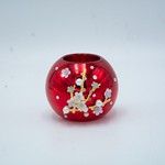 CANDLE HOLDER, RED, WITH WHITE 3D FLOWERS, 6.5x8cm