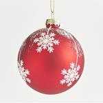 GLASS BALL,RED WITH DESIGN, SET 4PCS,8cm