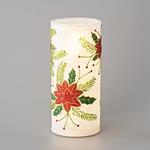 WHITE LIGHTED CANDLE HOLDER, BATTERY OPERATED, WITH RED FLOWER, 9x20cm