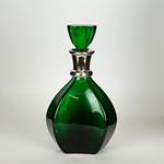 GLASS BOTTLE,  WITH  METAL NECK, GREEN- SILVER, 28x8x14cm