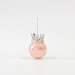 GLASS BALL, PINK PEARL, WITH CROWN, SET 4PCS, 8x10cm